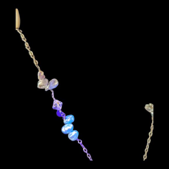 Vintage Aurora Borealis Crystal Pearl  and White Agate Drop Necklace Y-Necklace - Picture 9 of 12